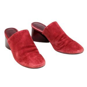 Mercedes Castillo RED GENUINE LEATHER SUEDE MID HEEL SANDALS MULES SHOES Sz 7.5
